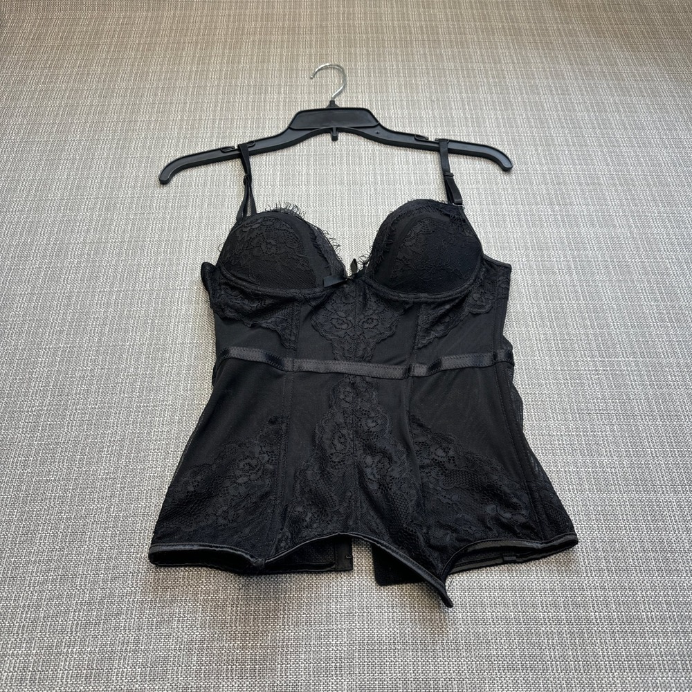 Black Lace Corset‎ Bustier Small Sheer Mesh Y2K Coquette Gothic